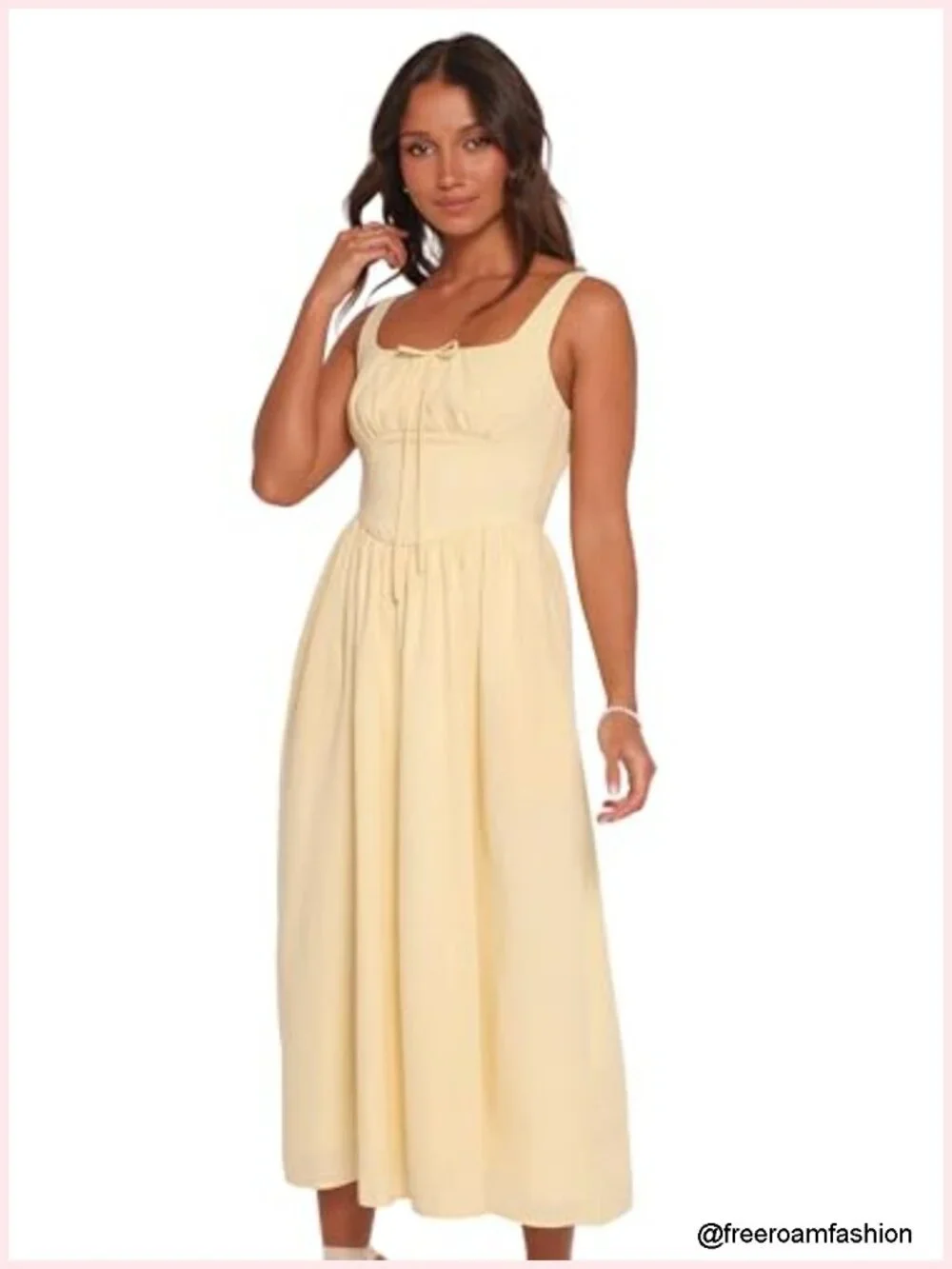 Midi Dress with Square Neckline and Bust Tie, Sleeveless